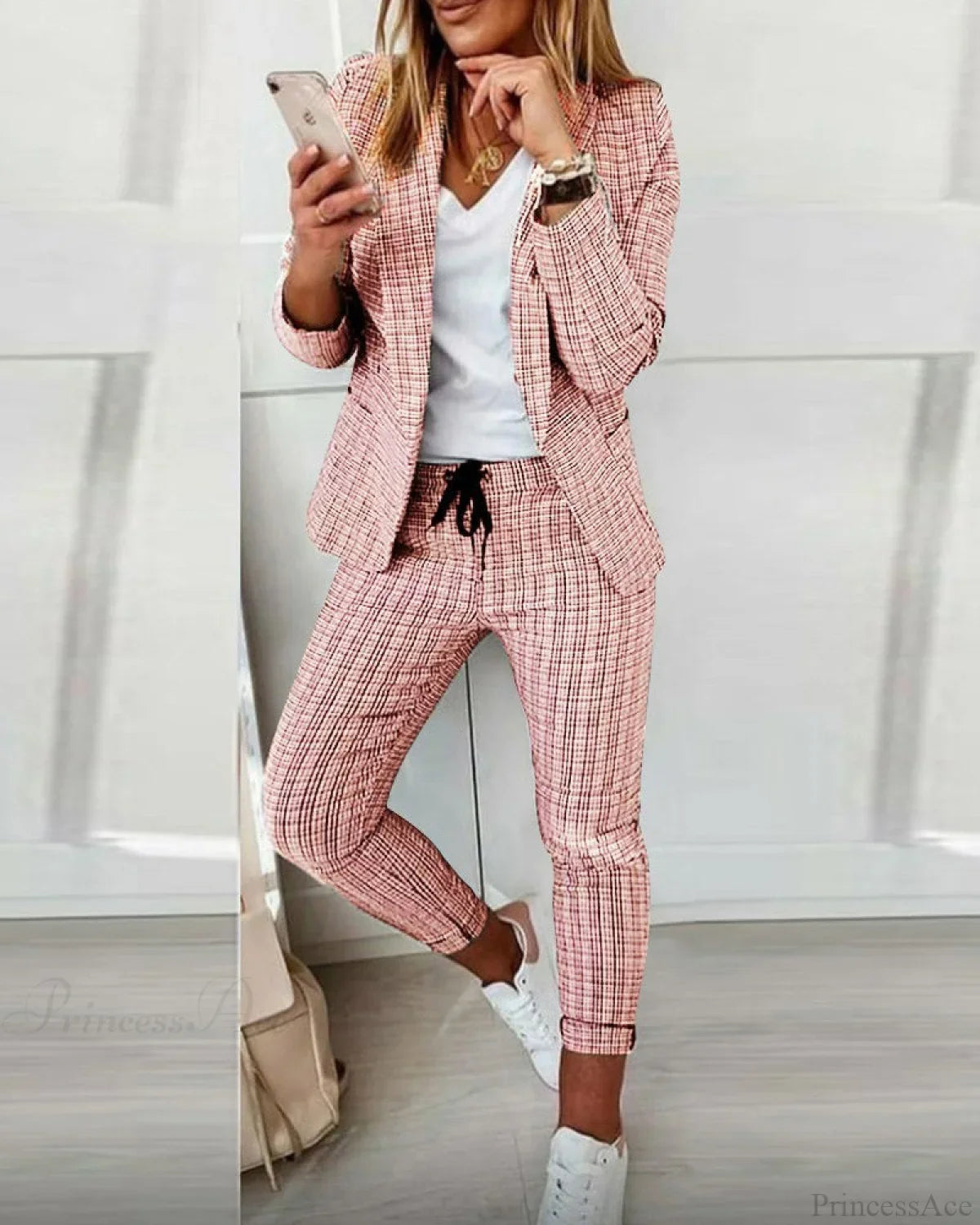 Plaid Comfortable Casual Women's Set