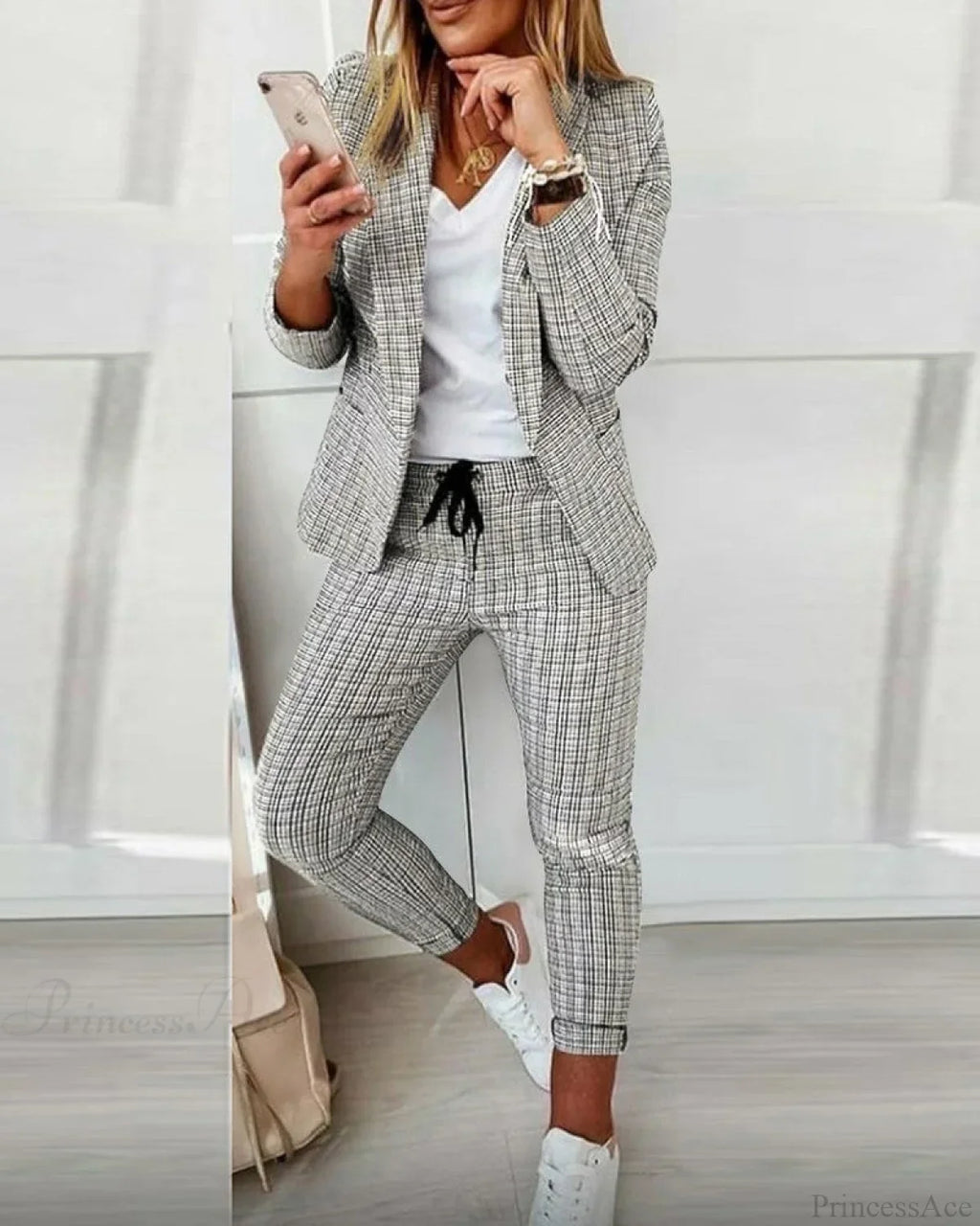 Plaid Comfortable Casual Women's Set