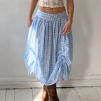 Plaid Drawstring Maxi Skirt