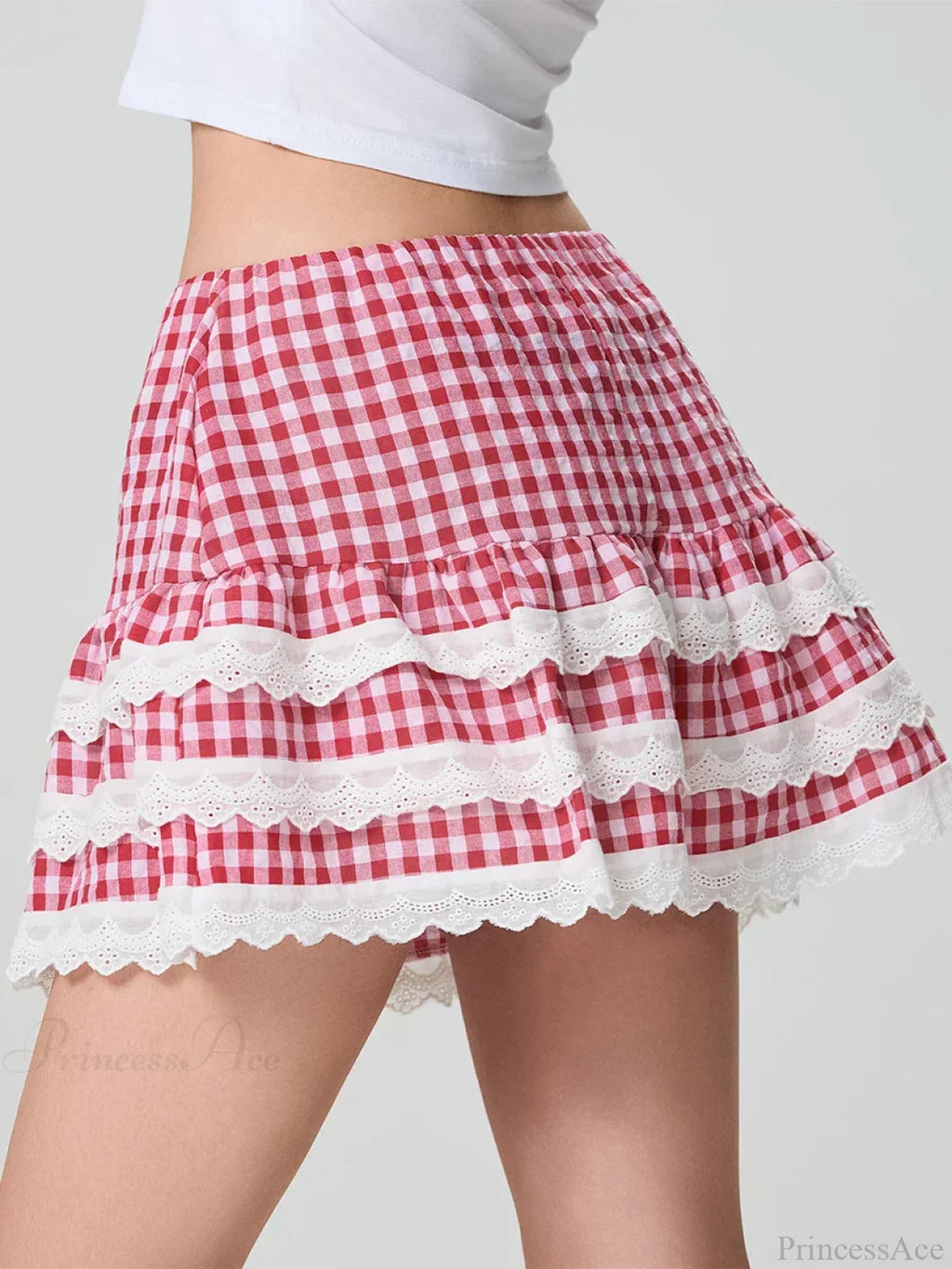 Plaid Layered Lace Zip Skirt