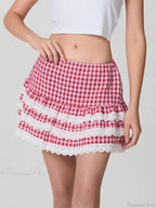 Plaid Layered Lace Zip Skirt