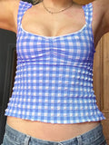 Plaid Low-cut Lace Backless Strap Tank Crop Top