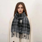 Plaid Print Cashmere Winter Pashmina Scarf with Tassels