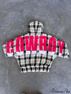 Plaid Rainbow Letter Print Loose Zipper Hoodie