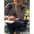 Plaid Round Neck Loose Knit Cardigan