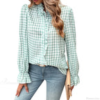 Plaid Ruffle V-neck Blouse