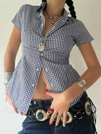 Plaid Slim Buttoned Up Blouse