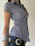 Plaid Slim Buttoned Up Blouse