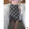 Plaid Vintage Ruffle Mid Skirt Aesthetics Tulle Skirt