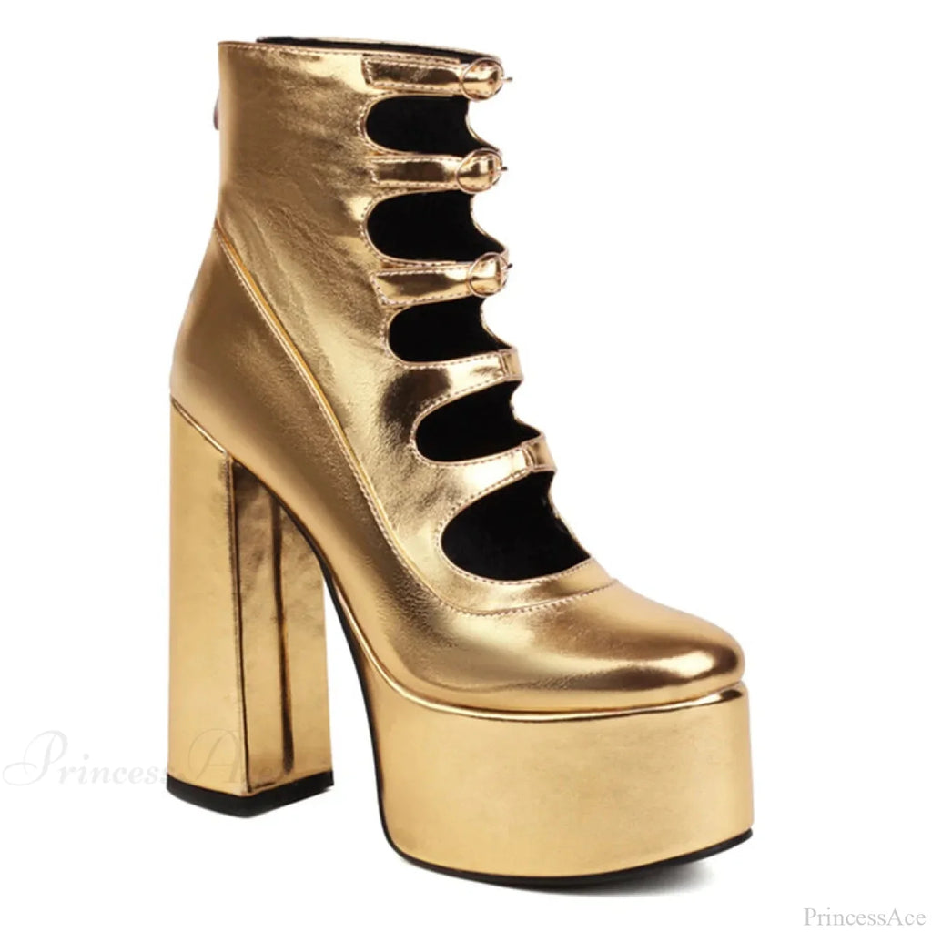 Platform Tall Heels Summer Cutout Dark Boot