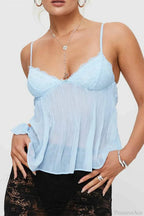 Pleated Bowknot Lace See-through Crop Top