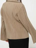 Pleated V-neck Button-Down Blouse