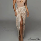 Pleated Velvet High Waist Twist High Split Party Skirt