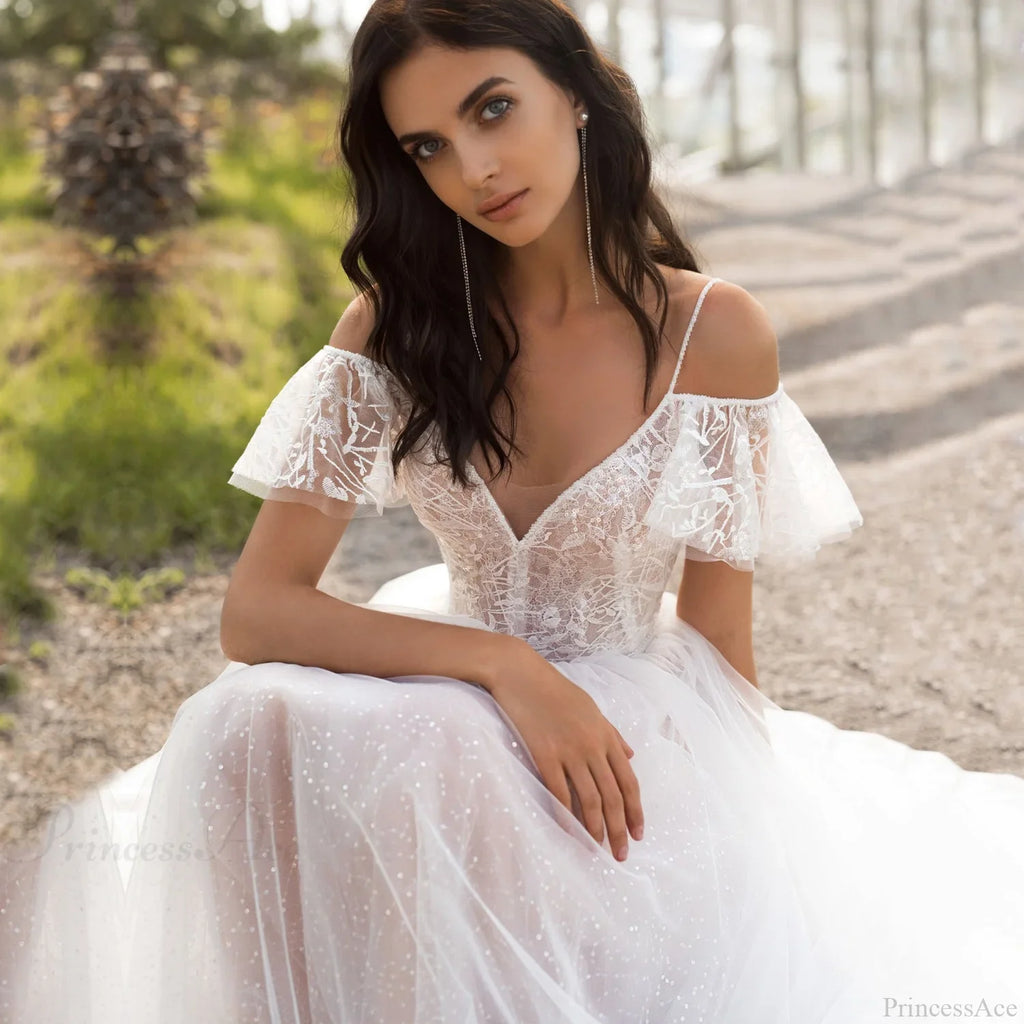 Plus Size Lace Spaghetti Strap Wedding Dress