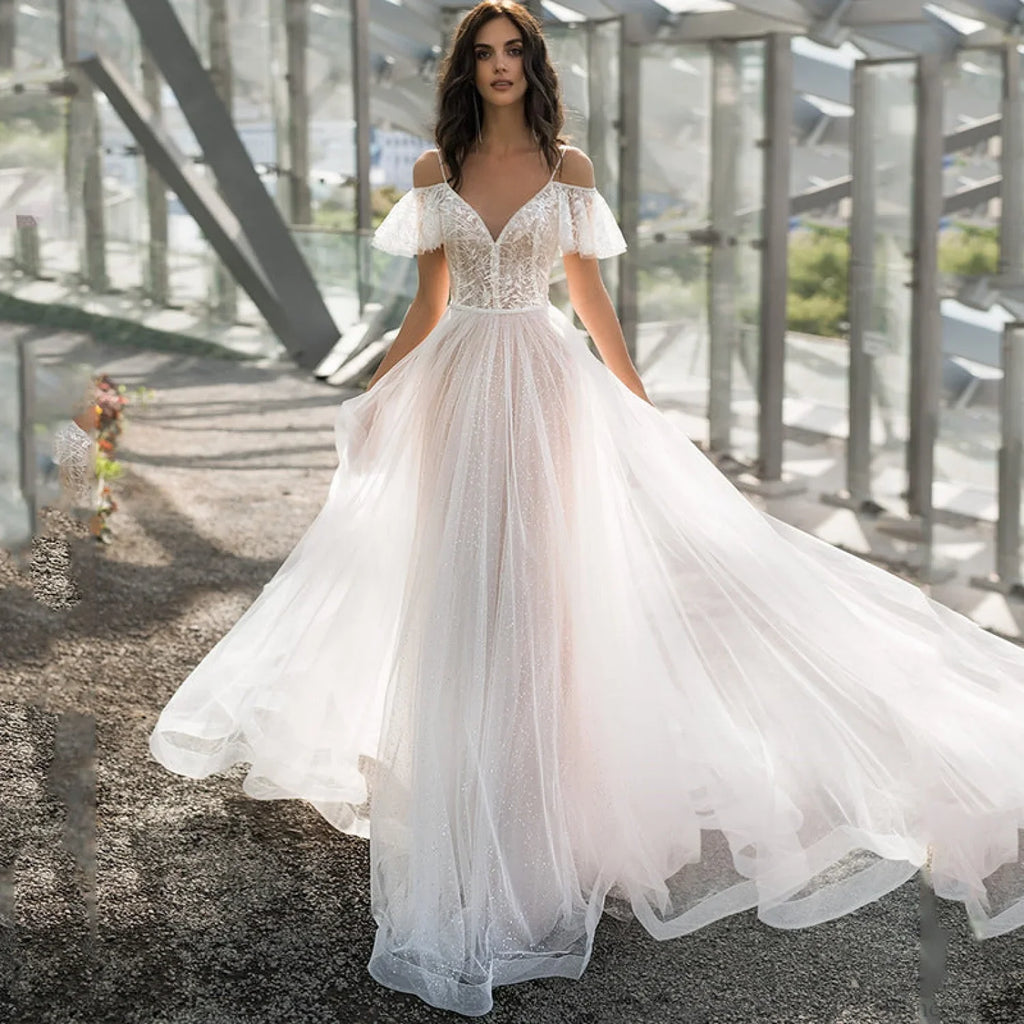Plus Size Lace Spaghetti Strap Wedding Dress