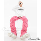 Pocket Straight Vintage Pink Cargo Jeans