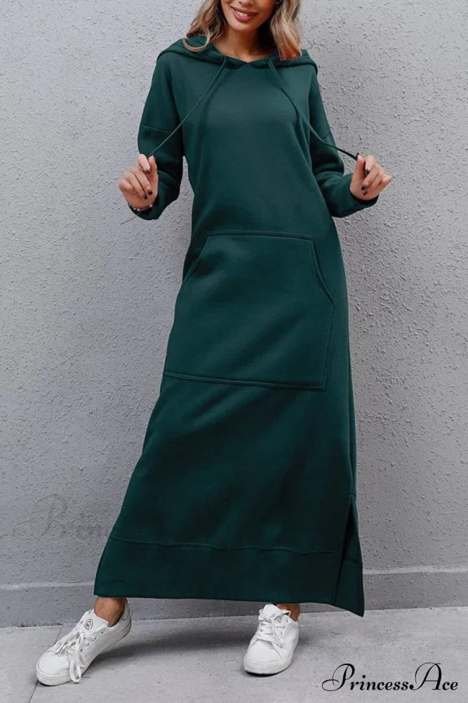 Pocketed Slit Hem Hoodie Dress