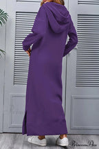 Pocketed Slit Hem Hoodie Dress