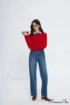 Pockets Women Temperament High Waist Straight Denim Pant Females Vintage Simple Streetwear Washed Chic New Jean