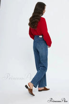 Pockets Women Temperament High Waist Straight Denim Pant Females Vintage Simple Streetwear Washed Chic New Jean
