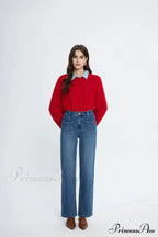 Pockets Women Temperament High Waist Straight Denim Pant Females Vintage Simple Streetwear Washed Chic New Jean