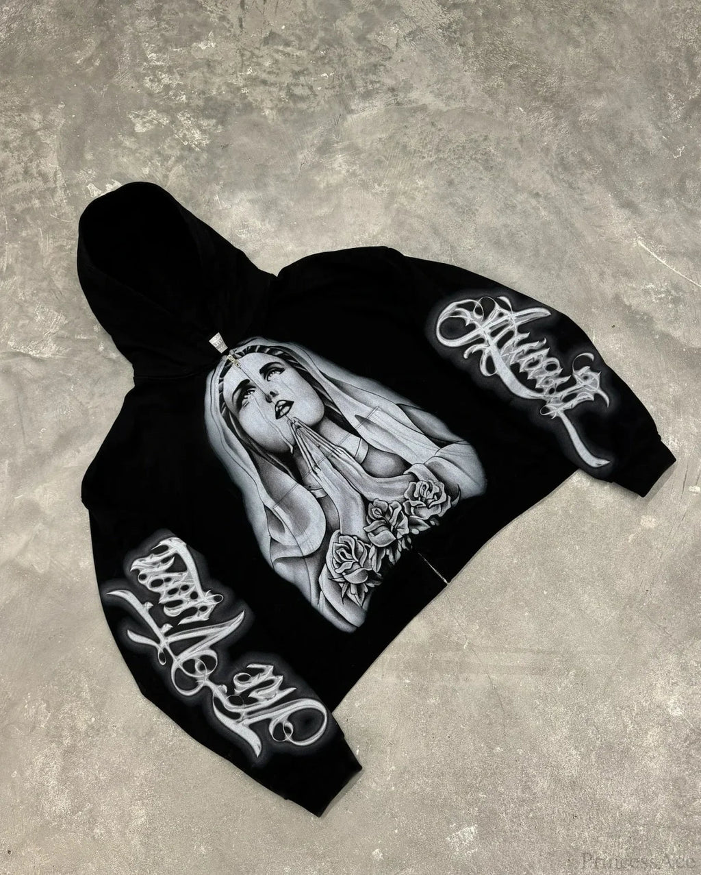 Prayer Portrait Black Zipper Hoodie