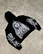 Prayer Portrait Black Zipper Hoodie