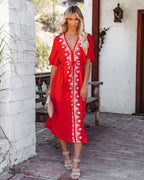 Presidio Embroidered Tassel Midi Dress Tomato Red