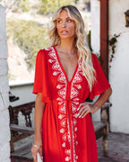 Presidio Embroidered Tassel Midi Dress Tomato Red