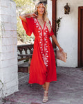 Presidio Embroidered Tassel Midi Dress Tomato Red