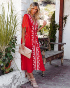 Presidio Embroidered Tassel Midi Dress Tomato Red