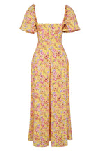 Pretty Tie Neck Puff Sleeve Floral Print Puff Sleeve Summer Maxi Sundress - Yellow