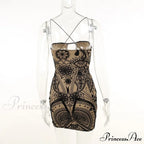 Print Backless Black Mini Dress