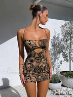 Print Backless Black Mini Dress