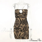 Print Backless Summer Fashion OutFits Cut Out Sleeveless Bodycon Party Floral Dress