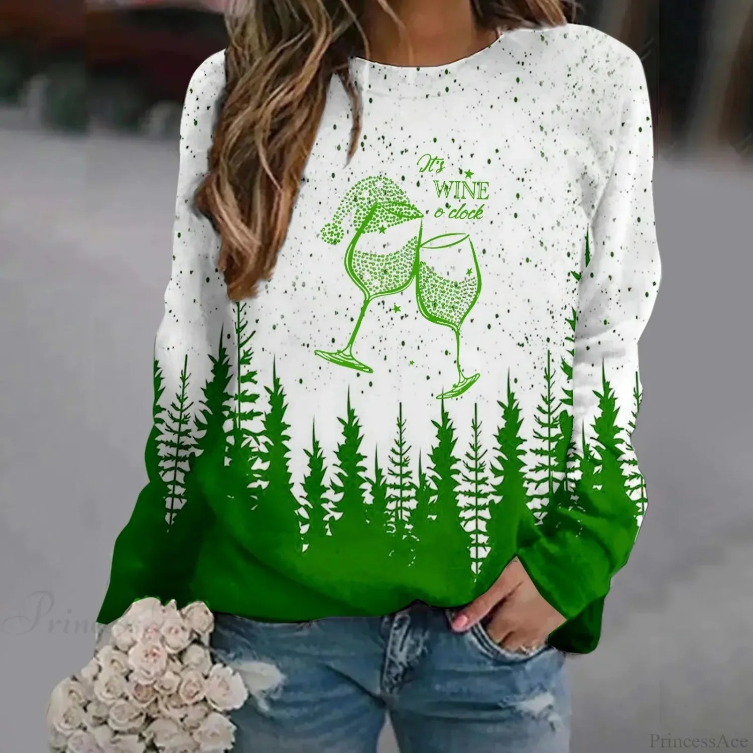 Print Crew Neck Soft Long Sleeve Casual Loose Y2K Winter Hoodie