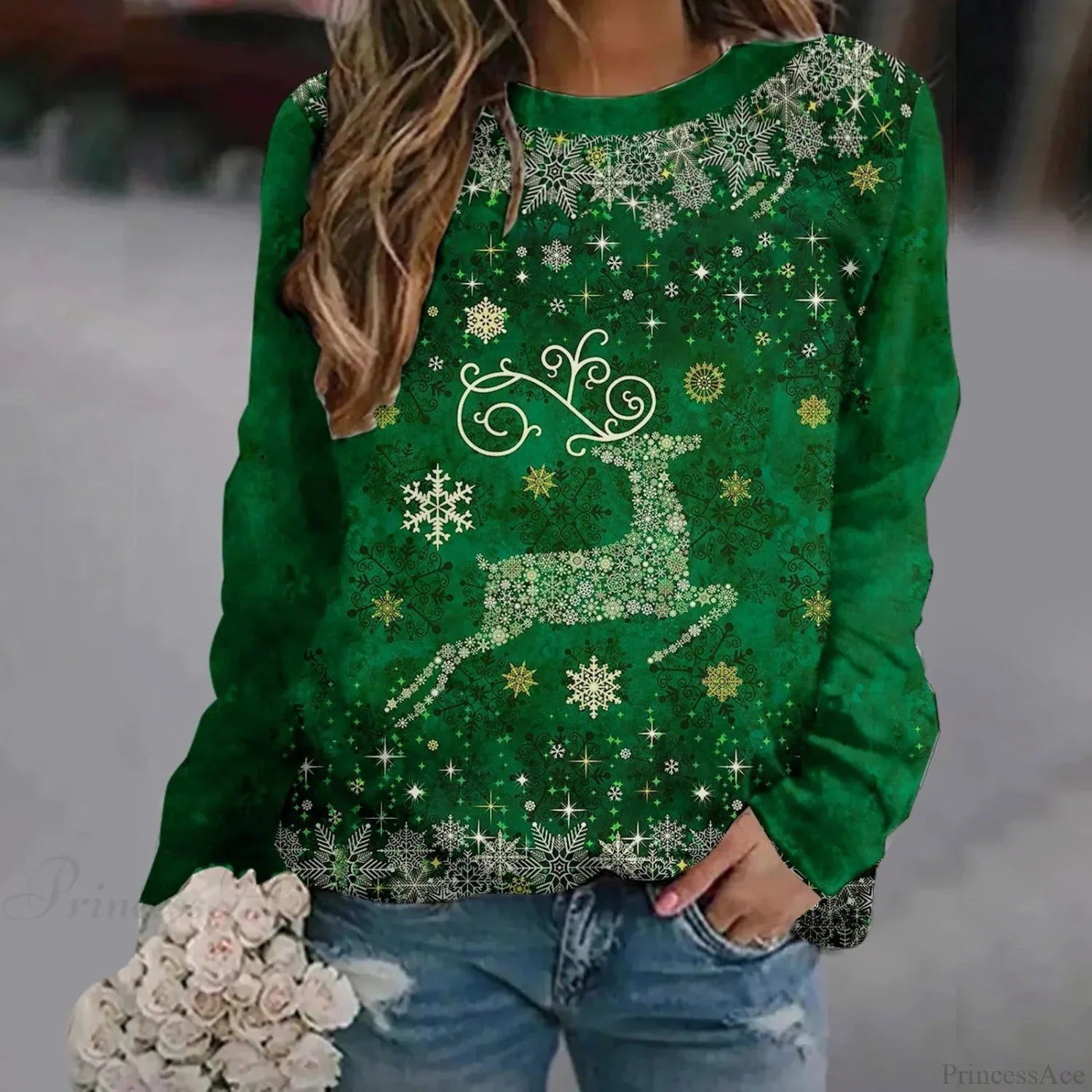 Print Crew Neck Soft Long Sleeve Casual Loose Y2K Winter Hoodie