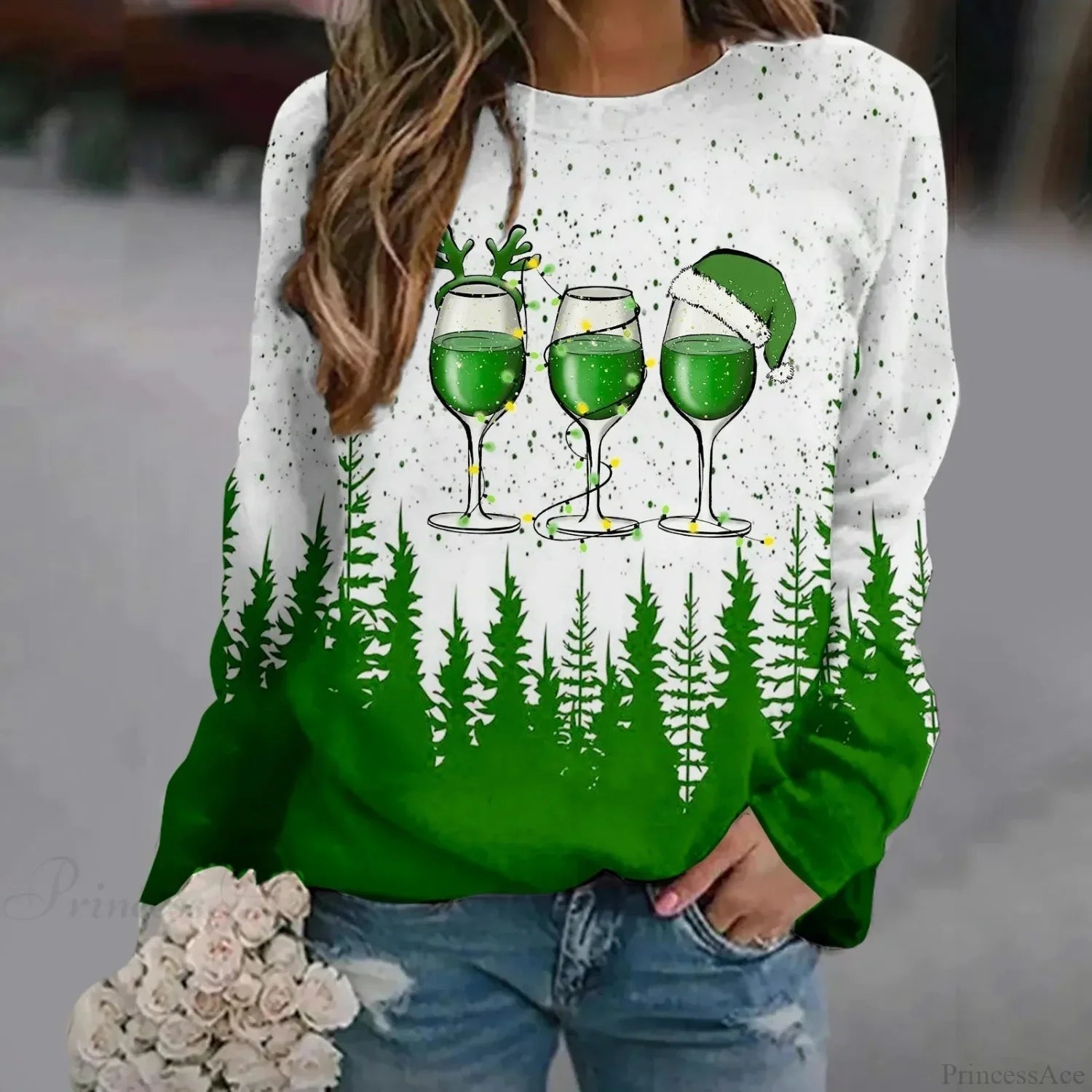 Print Crew Neck Soft Long Sleeve Casual Loose Y2K Winter Hoodie