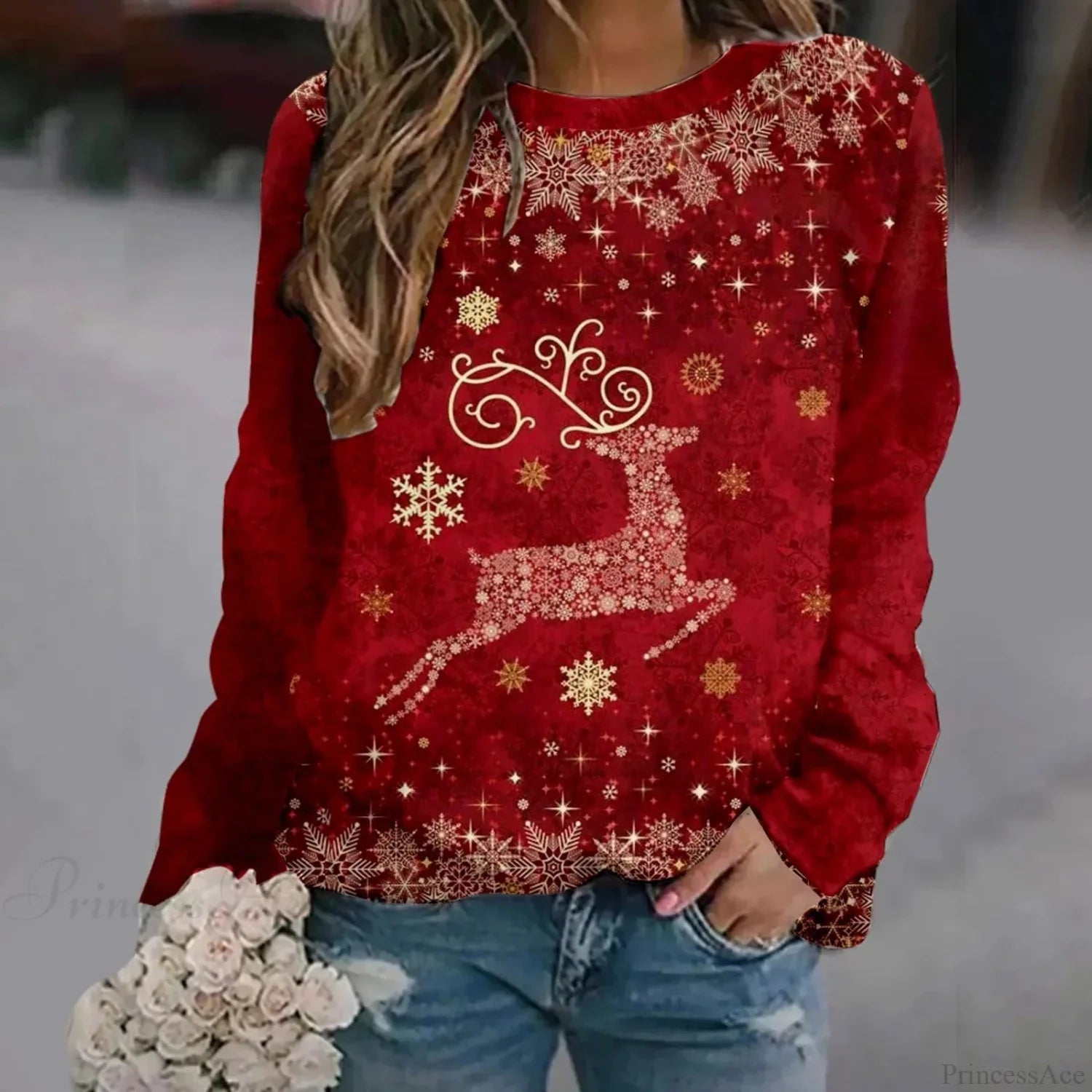 Print Crew Neck Soft Long Sleeve Casual Loose Y2K Winter Hoodie