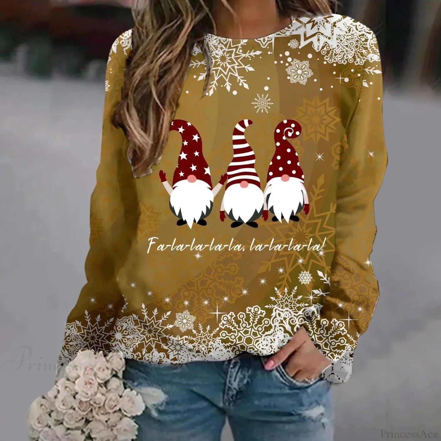 Print Crew Neck Soft Long Sleeve Casual Loose Y2K Winter Hoodie
