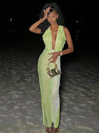 Print Deep V Neck Maxi Vacation Dress
