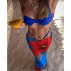 Print Long Dress Three Piece Swimsuit