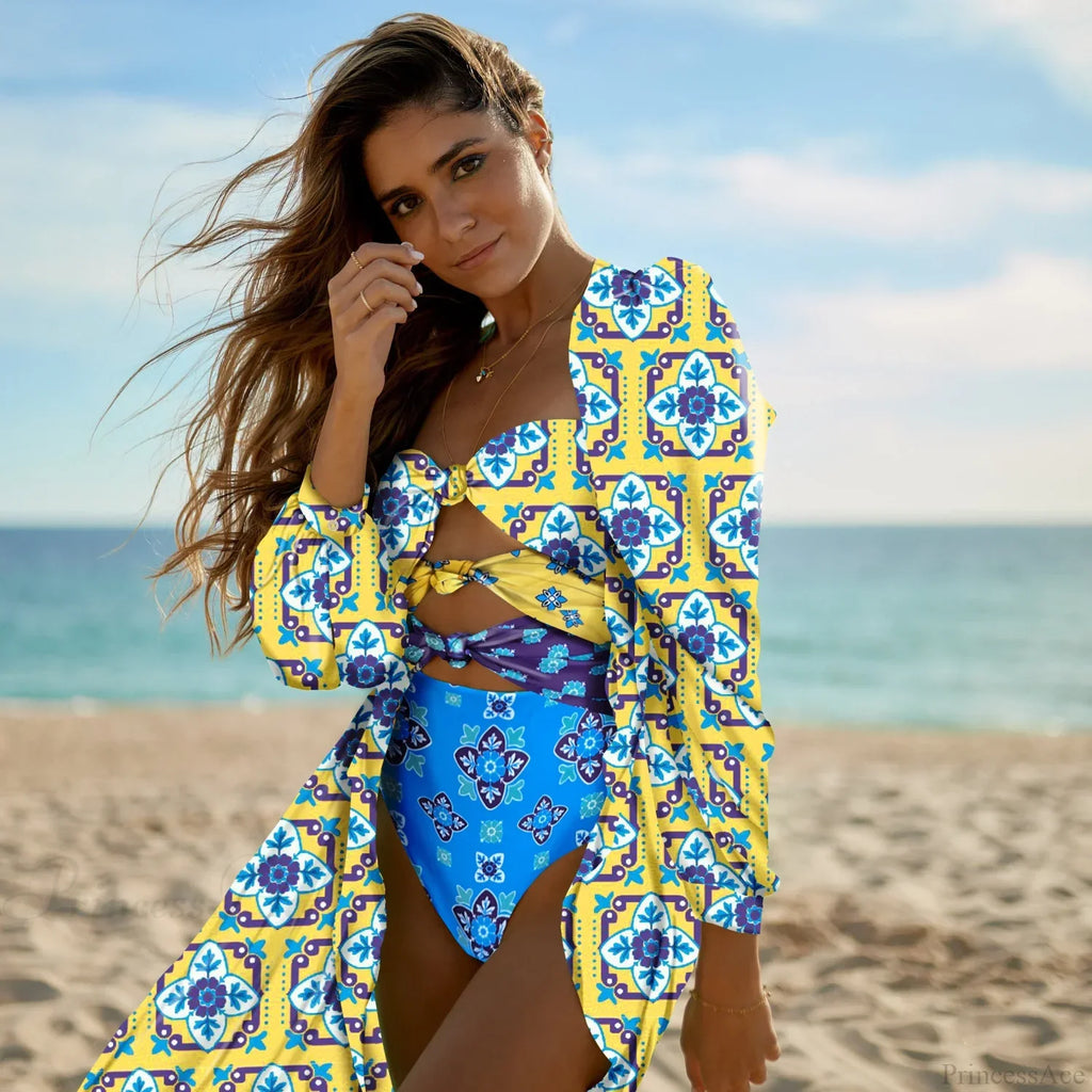 Print One-Piece Swimsuit Cover Up