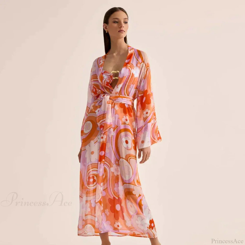 Print One-Piece Swimsuit Cover Up