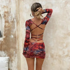 Print Slim Bodycon Bandage Vacation Dress