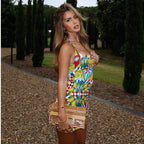 Print Slim Halter Mini Vacation Dress
