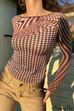 Printed Crew Neck Cropped Long Sleeve Tee