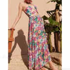Printed Cutouts Tie One Piece Swimsuit
