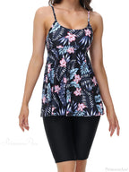 Printed Knee Shorts Tankini Two Piece Set