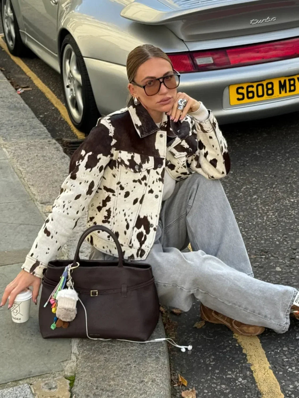 Printed Lapel Suede Coat